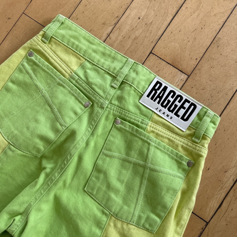 Ragged Priest high rise cut out jeans in two tone green. Brand New!